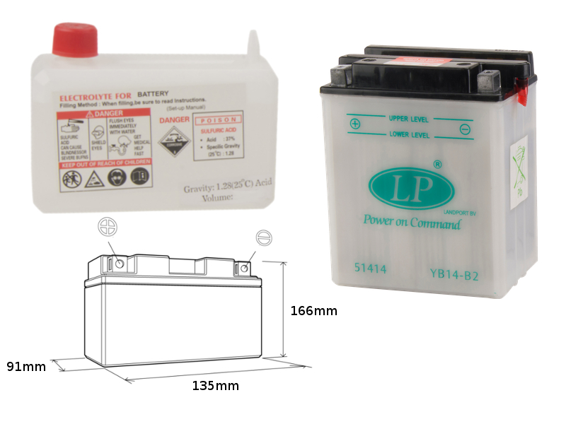 LANDPORT akumulátor YB14-B2 (MD LB14-B2) 12V 14AH 135X91X167 obsluhovaný - elektrolyt zvlášť (4) UE2019/1148 (LANDPORT akumulátor YB14-B2 (MD)